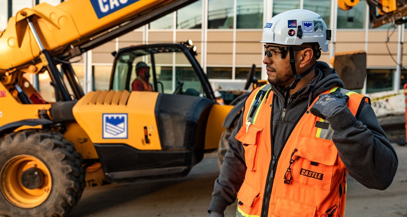 Man at Castle jobsite with equipment
