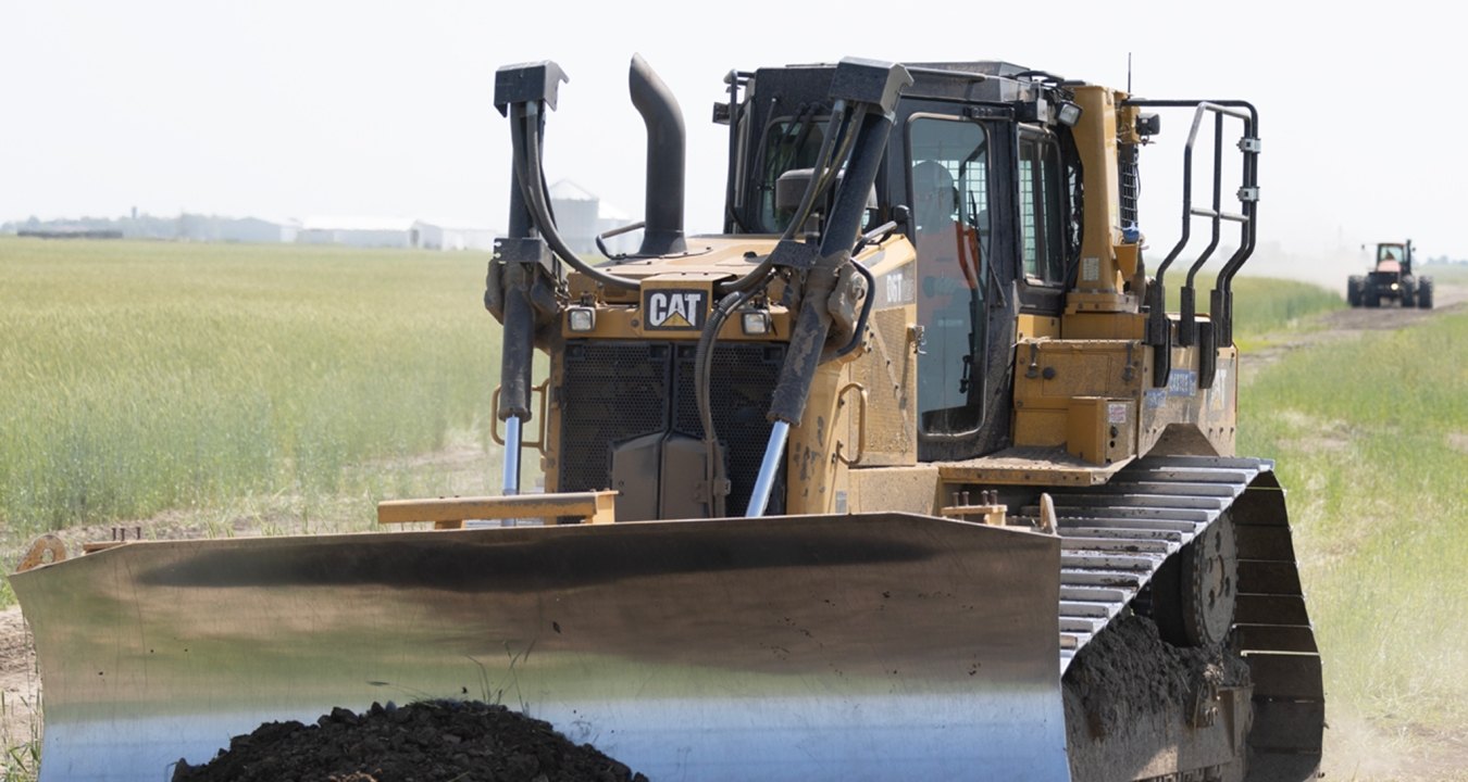 Bulldozer operating on jobsite close-up