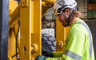 person working on equipment