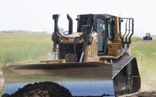 Bulldozer operating on jobsite close-up