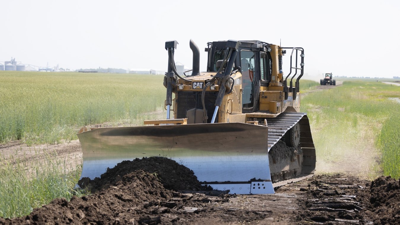 Bulldozer operating on jobsite close-up