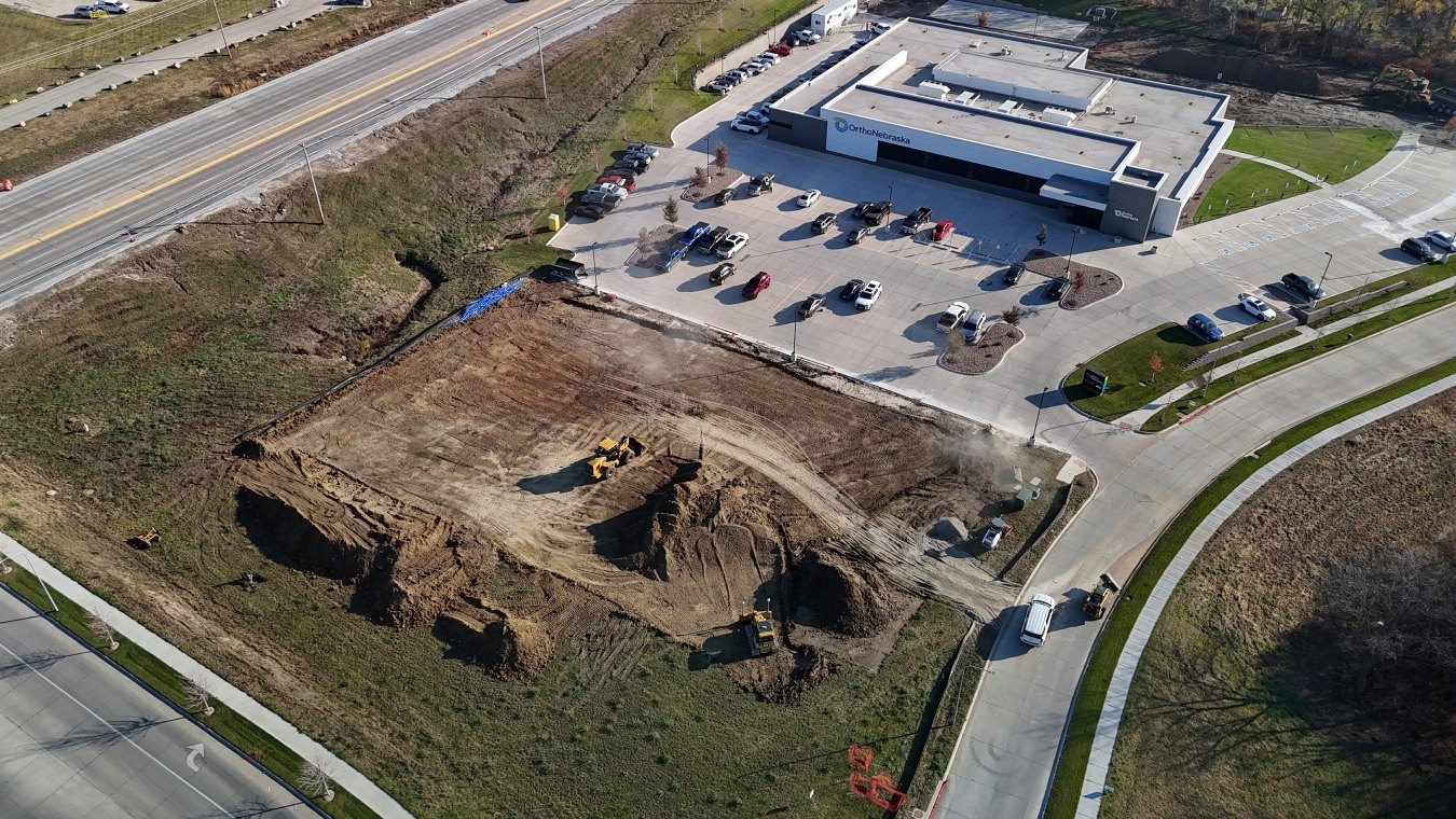 Arial drone shot of earthwork on construction site