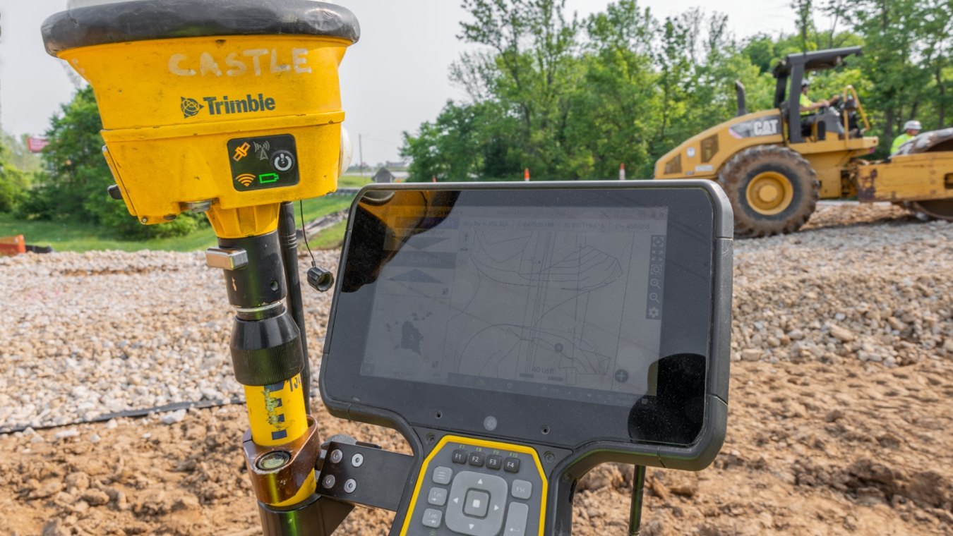 Close-up of utility mapping display screen on construction site