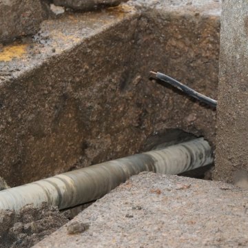 Directional boring pipe drilling close-up