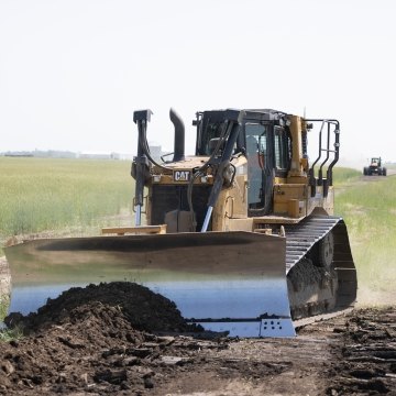 Bulldozer operating on jobsite close-up