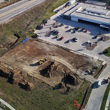 Arial drone shot of earthwork on construction site