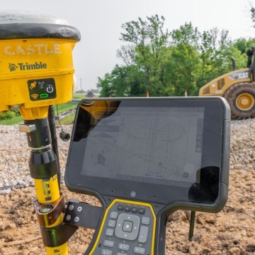 Close-up of utility mapping display screen on construction site